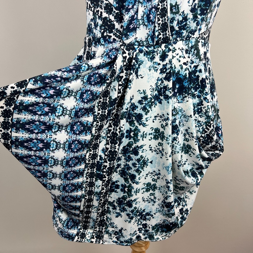 BCBGGeneration Dress Womens Medium Blue Floral Mini Draped Pocket Sleeveless NEW - Picture 6 of 15